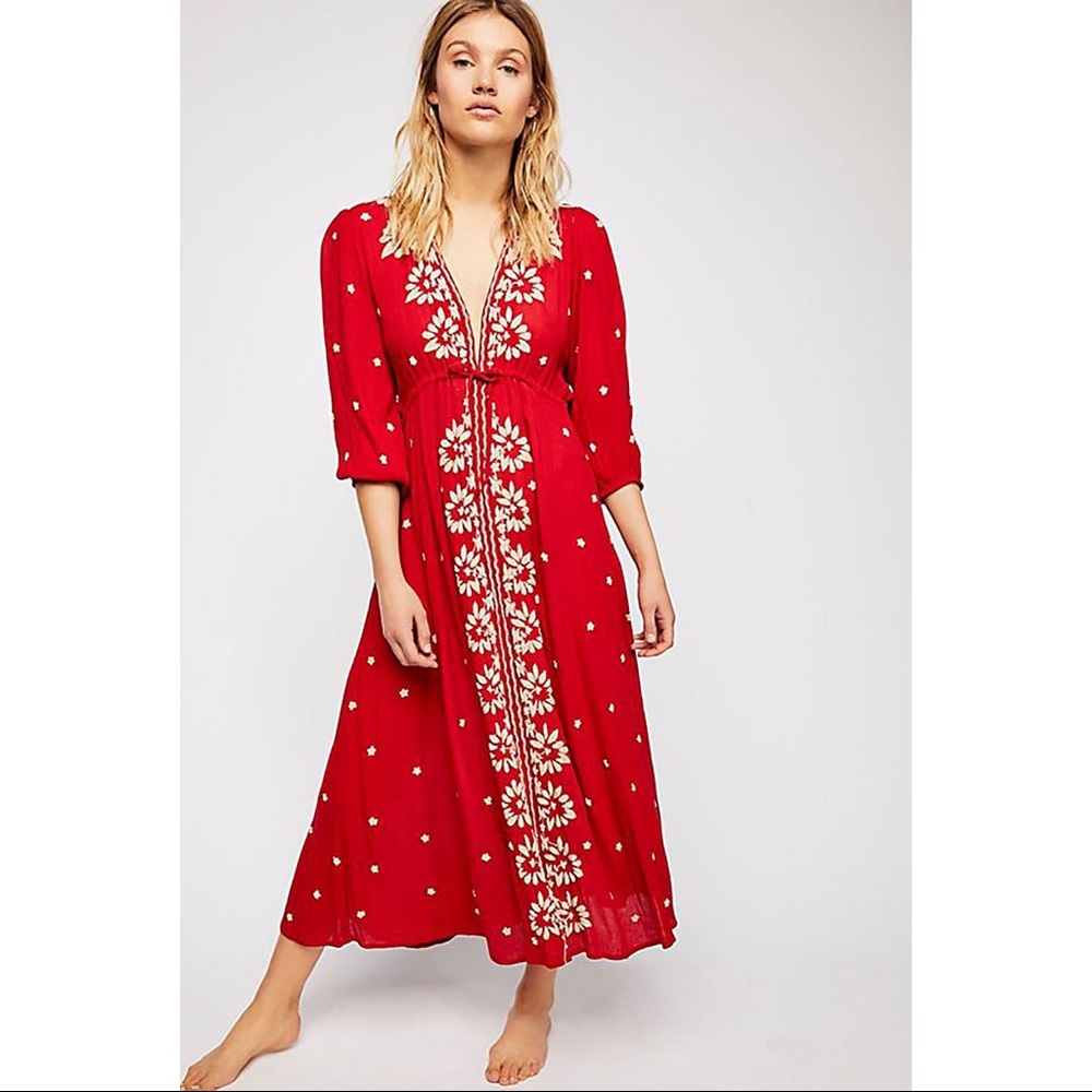 Free People Embroidered Fable Midi Dress